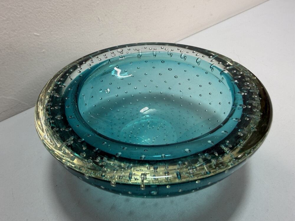 Vintage Murano Sommerso Art Glass Geode Mini Bowl Blue Mid Century Italian